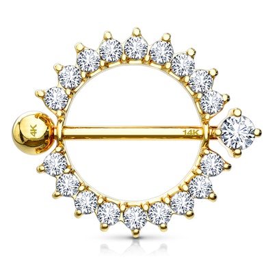 Nipple shield made of solid 14k gold with stones
