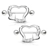 Pair of nipple shields with heart shape and stone channel-Transparent Body Piercing