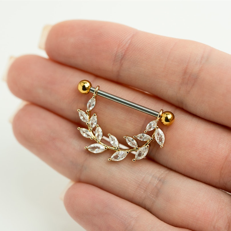 Nipple shield with studded leaves Body Jewelry