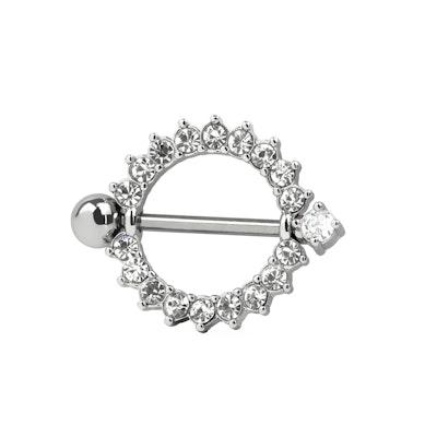 Nipple shield in round shape with clear gems