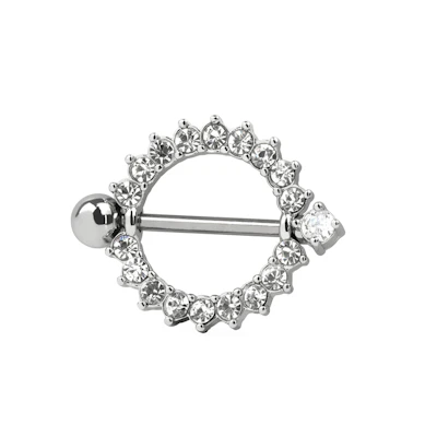 Nipple shield in round shape with clear gems
