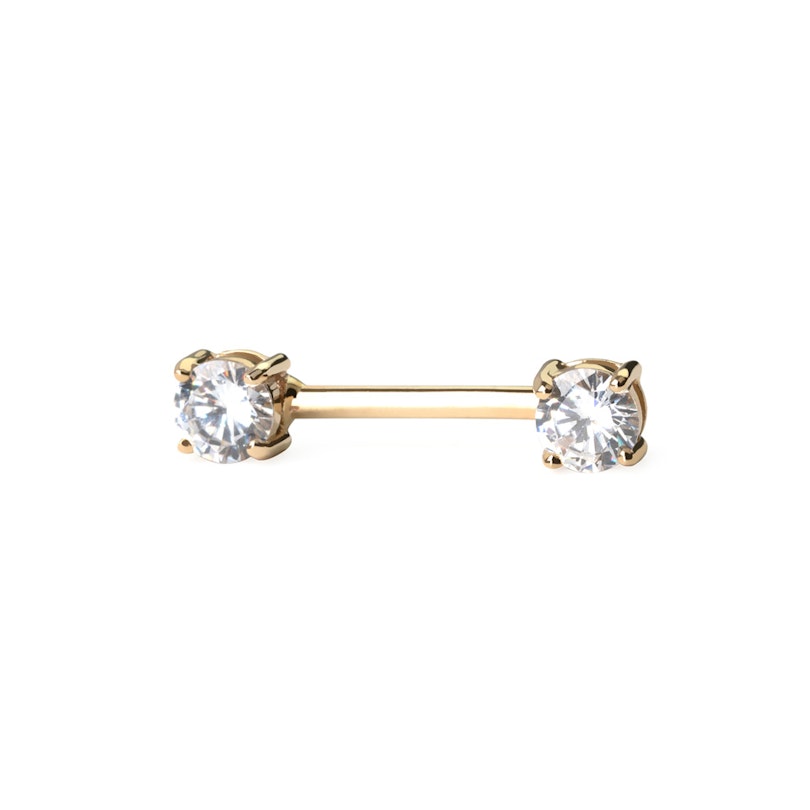 Nipple barbell made of 14k gold with crystal stones Body Jewelry