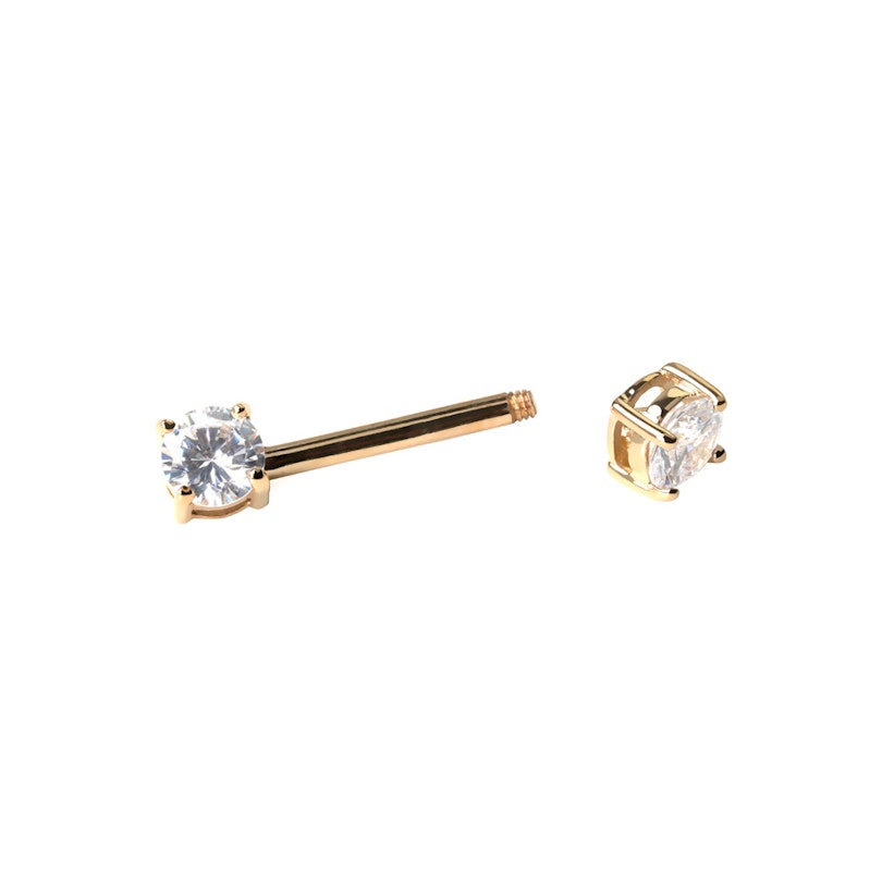 Nipple barbell made of 14k gold with crystal stones Body Jewelry