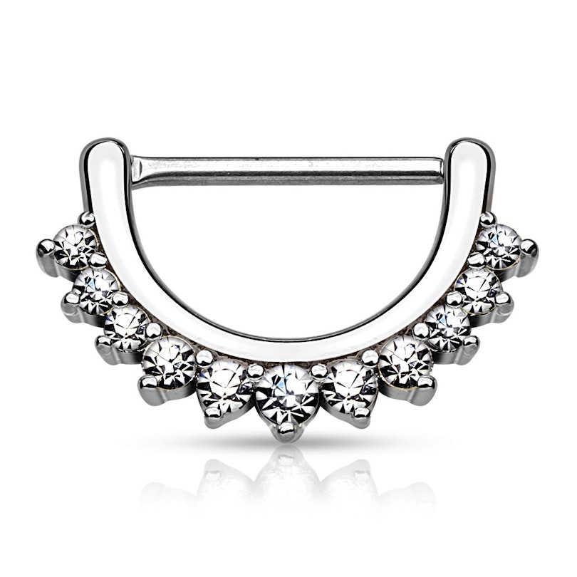 Nipple clicker with jeweled edge in half moon Piercings