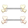 Nipple barbell with two hearts and gem Piercing