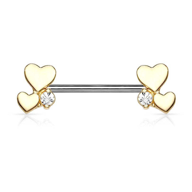 Nipple barbell with two hearts and gem Body Piercing