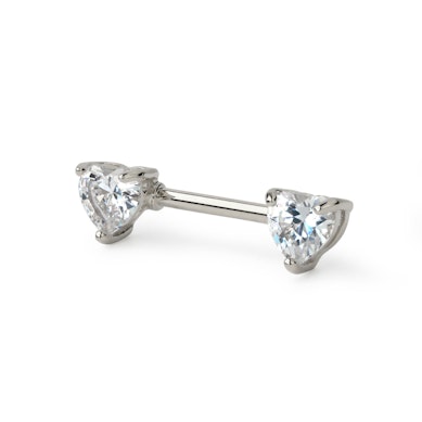 Nipple barbell with heart-shaped zirconia stones in your choice of color