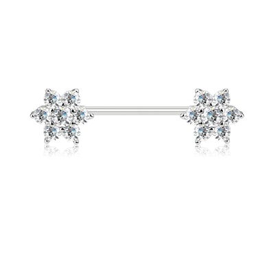 Nipple barbell with studded flower