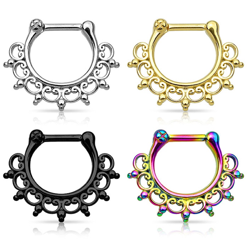 Septum clicker made of surgical steel with ornamental design Piercings