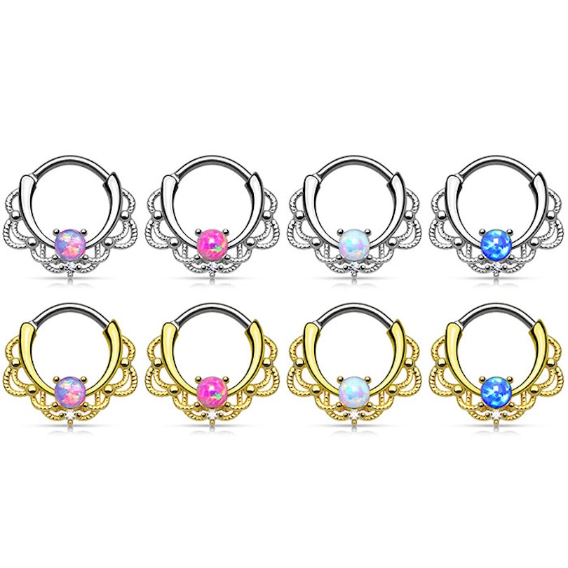 Septum clicker with opal stone and chain design Body Jewelry