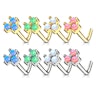 Nose ring L-shaped made of 14k gold with three opals Piercing