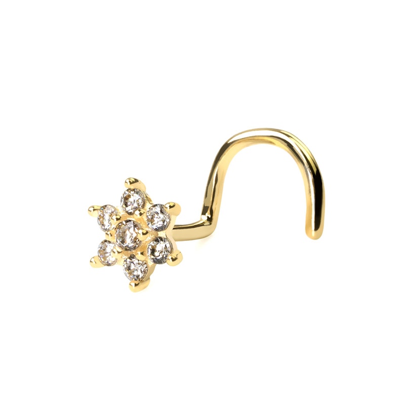 Nose screw made of 14k gold with flower Body Jewelry