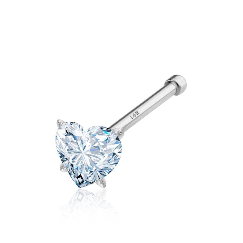 14k gold nose stud with heart-shaped stone Body Jewelry