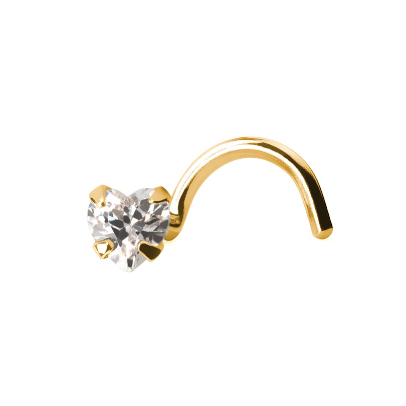 14k gold nose screw with heart-shaped stone Piercing