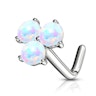 Nose ring L-shaped made of 14k gold with three opals Body Jewelry