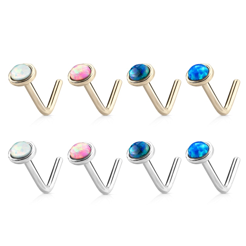 Nose ring made of 14k gold with opal half ball Piercing