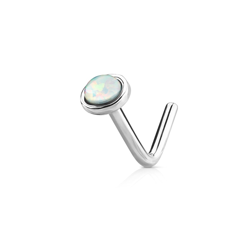 Nose ring made of 14k gold with opal half ball Body Piercing