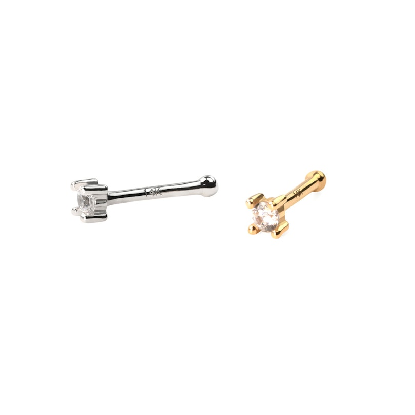 Nose stud made of 14k gold with faceted crystal stone Body Jewelry