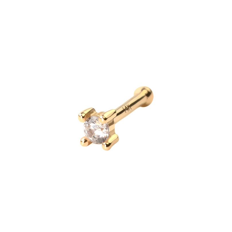 Nose stud made of 14k gold with faceted crystal stone Piercing