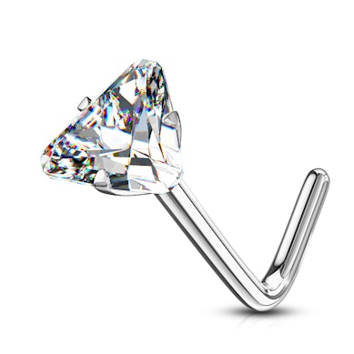 Nose ring made of 14k gold with triangular gem