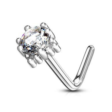 Nose ring made of 14k gold with jeweled square base