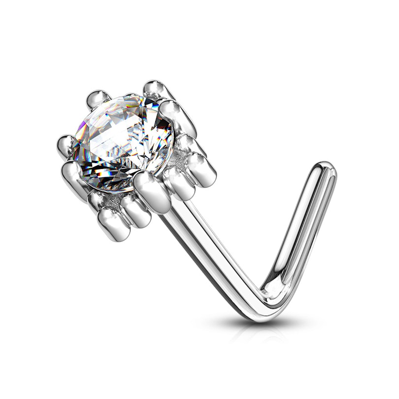 Nose ring made of 14k gold with jeweled square base Piercings