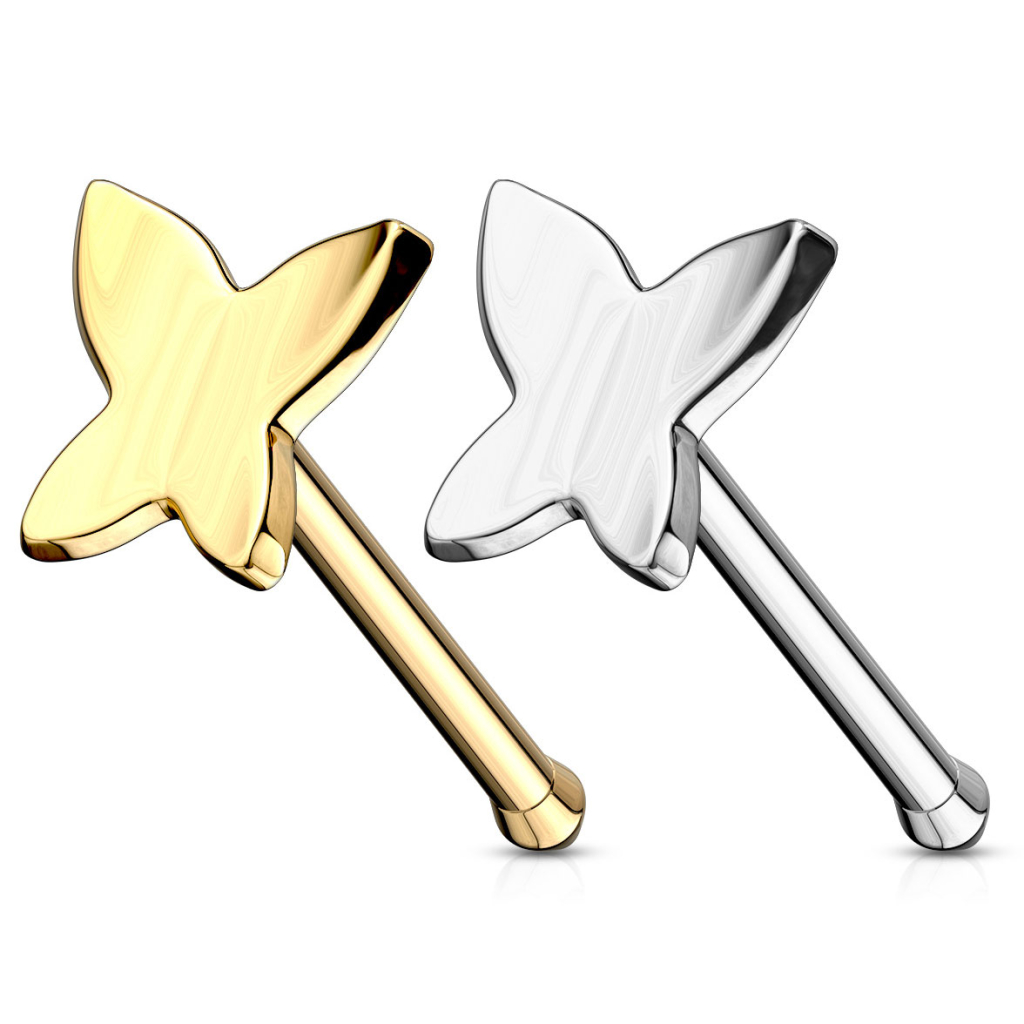 Nose stud made of solid 14k gold with butterfly Body Jewelry