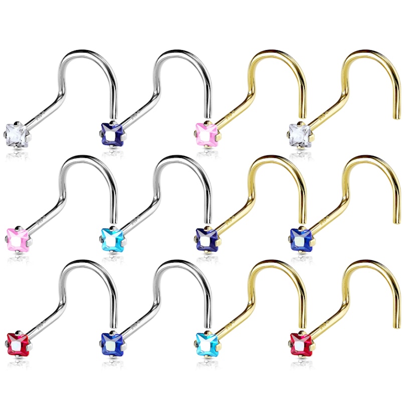 Nose screw made of 14k gold with square stone Piercing Jewelry