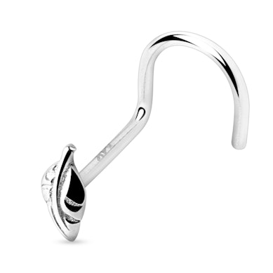 Nose screw made of solid 14k gold with leaf