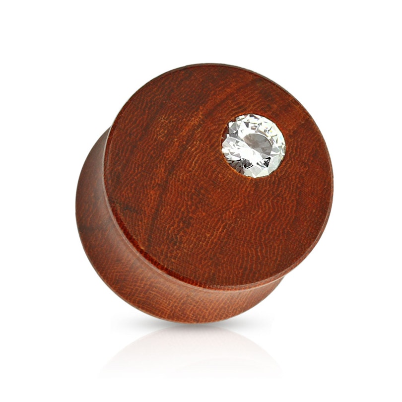Plug of mahogany wood with stone Body Jewelry