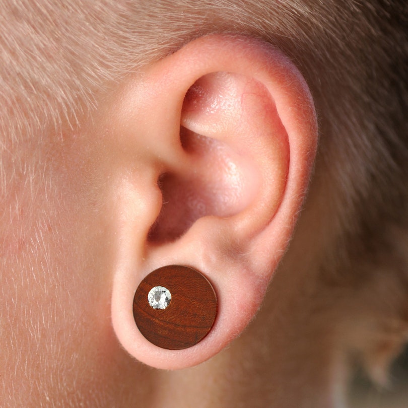 Plug of mahogany wood with stone Piercing Jewelry
