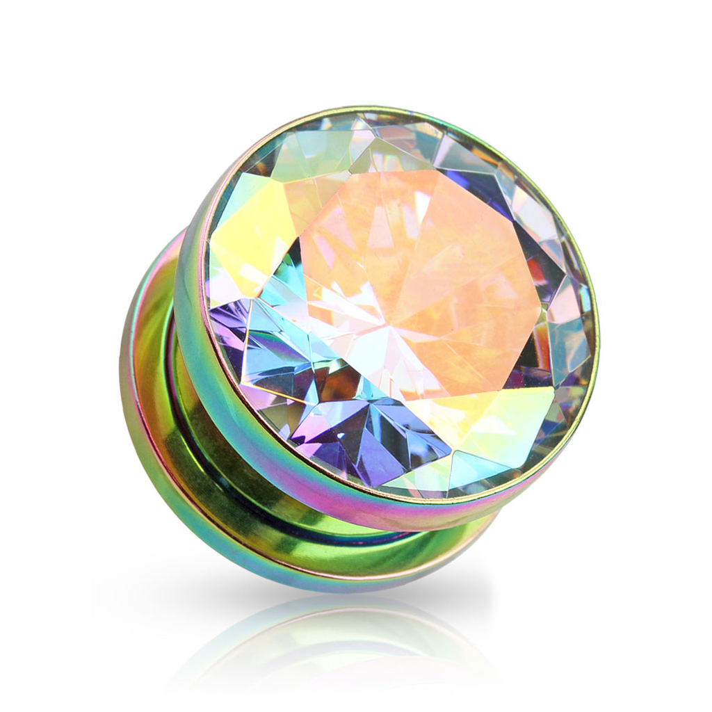 Plug titanium-plated with stone and screw thread Piercing Jewelry