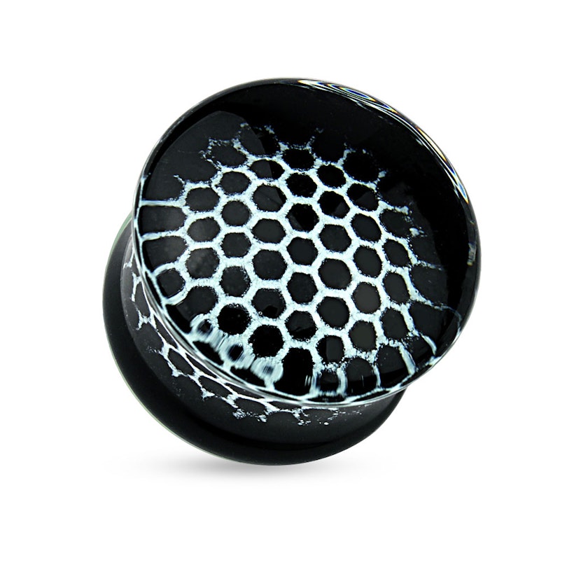 Plug made of glass with hexagonal pattern Piercing Jewelry
