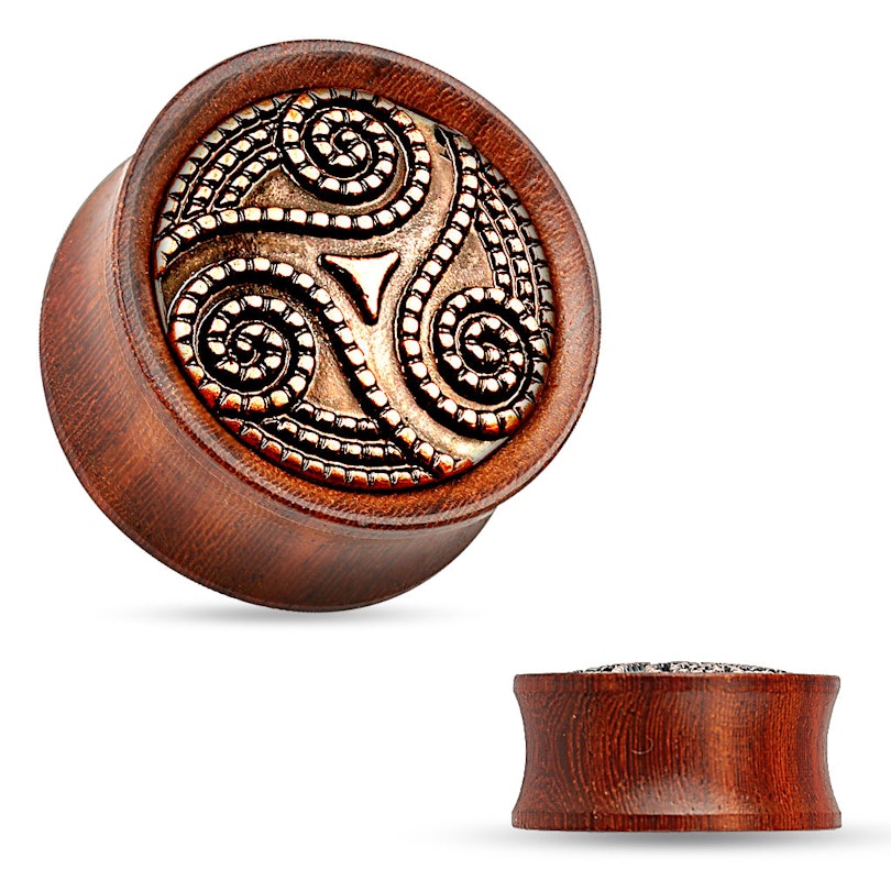 Plug with dotted tribal pattern on wood Body Piercing