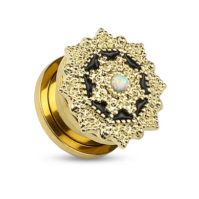 Plug with detailed front and opal stone