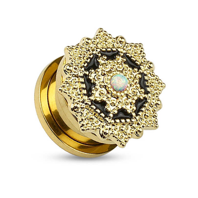 Plug with detailed front and opal stone Piercing Jewelry