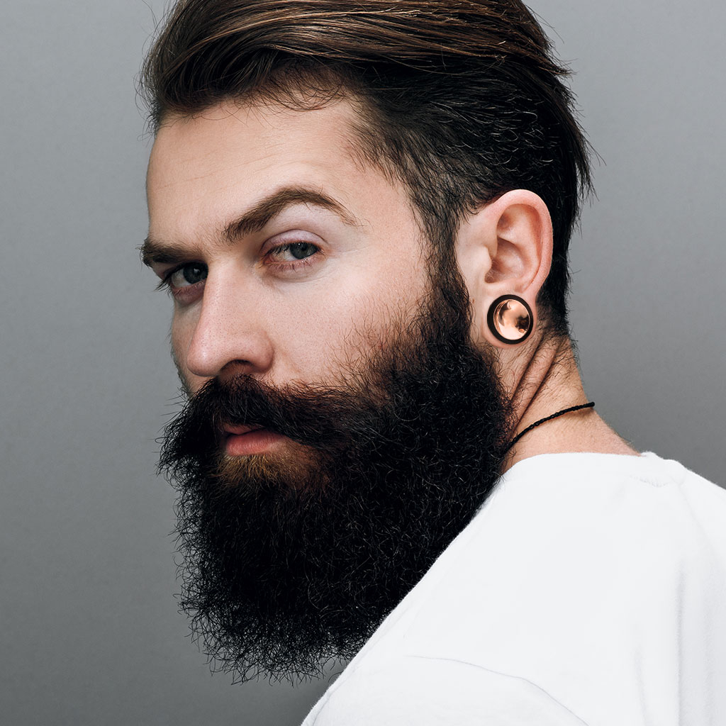 Flared wooden plug with copper front Body Jewelry