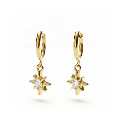 Pair of huggies with sunburst dangle