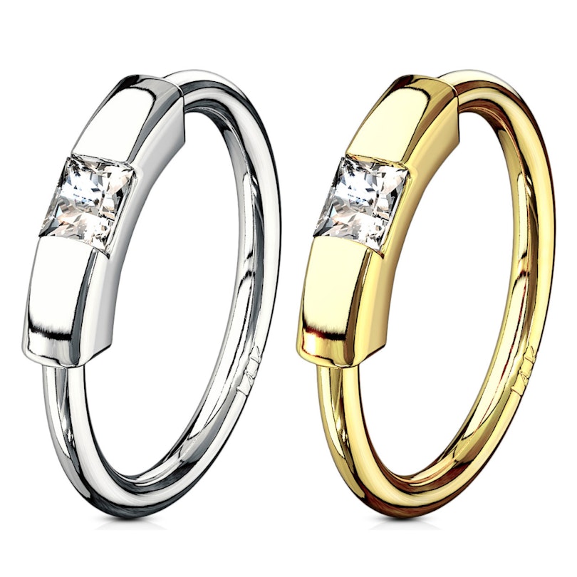 Segment ring made of 14k gold with square stone Body Piercing