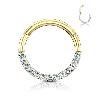 Clicker ring made of solid 14k gold with zirconia channel