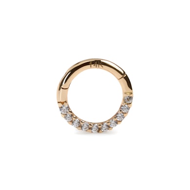 Clicker ring made of solid 14k gold with zirconia channel