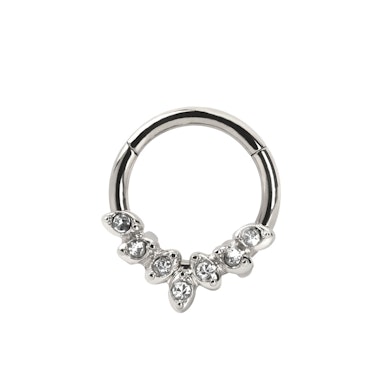 Hinged ring made of surgical steel with 7 CZ leaves