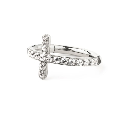 Titanium ring with jewelled cross