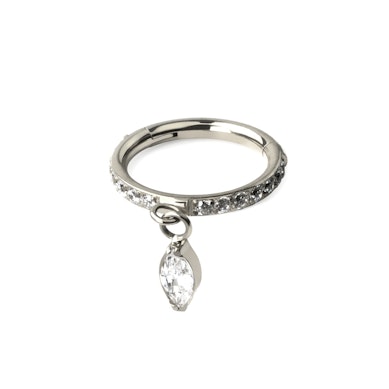 Titanium hinged ring with forward facing stones and marquise cut charm