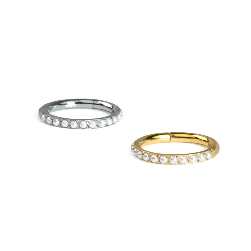 Titanium hinged ring with pave pearls Piercing Jewelry