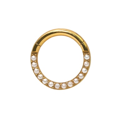 Titanium ring with forward facing pearls