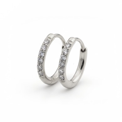Pair of surgical steel huggie hoops with gemstones