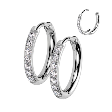 Pair of titanium huggie rings with gemstones