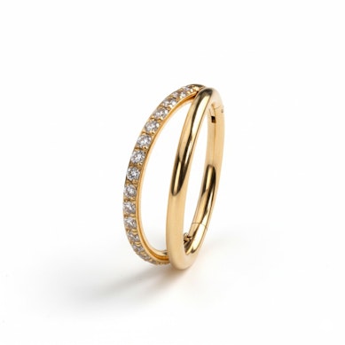 Titanium double ring with stones on one band