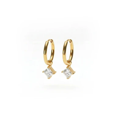 Pair of hoops with square gem charm